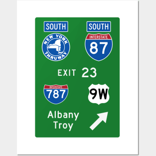 New York Thruway Southbound Exit 23: Rensselaer Albany I-787 Rte 9W Posters and Art